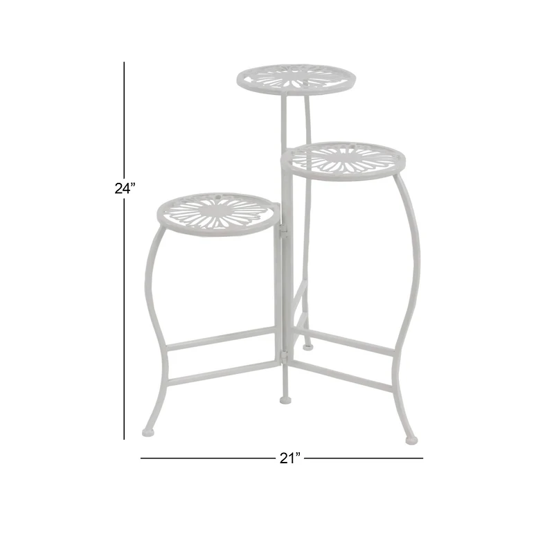 24" White Metal Traditional 3-Tier Plant Stand