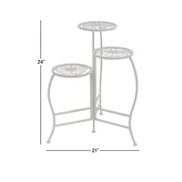 24" White Metal Traditional 3-Tier Plant Stand