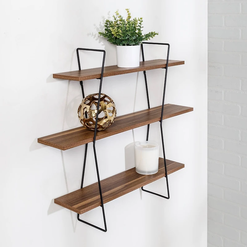 Honey Can Do 28" Three-Tier Decorative Metal & Wood Wall Shelves
