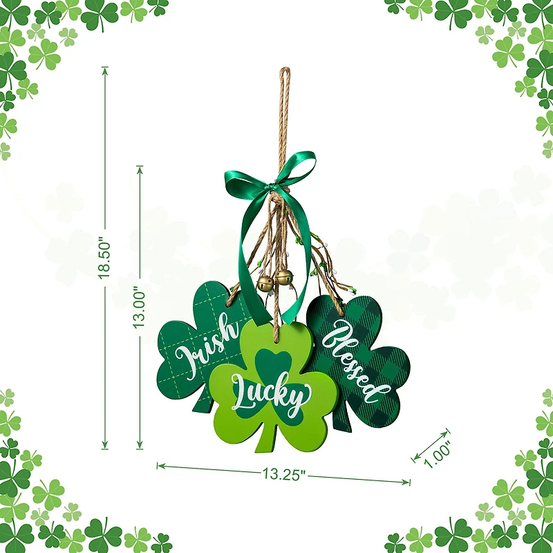 Glitzhome® 18.5" St. Patrick's Wooden Shamrock Door Hanger