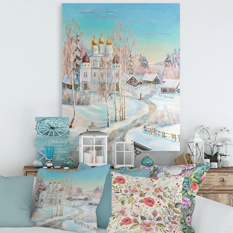 Designart - Country Road In Winter Landscape With Temple