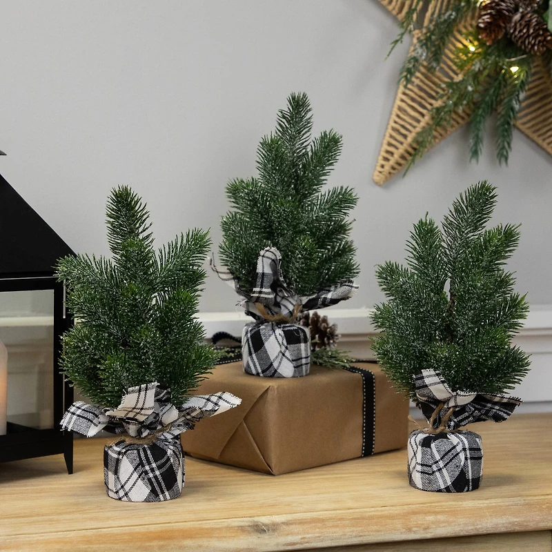 10" Unlit Iced Pine Artificial Christmas Tree Set