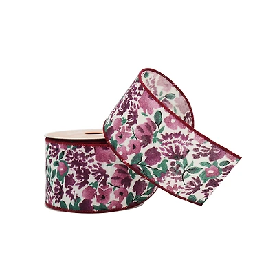 2.5" x 5yd. Floral Watercolor Wired Faux Linen Ribbon by Celebrate It® Blush Romance