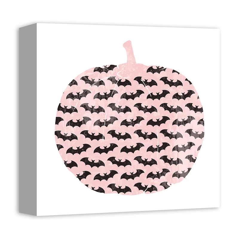 Pink & Black Bat Pumpkin Canvas Wall Art
