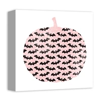Pink & Black Bat Pumpkin Canvas Wall Art