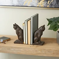 7.75" Dark Brown Cat Frowning Bookend Set with Copper Accents