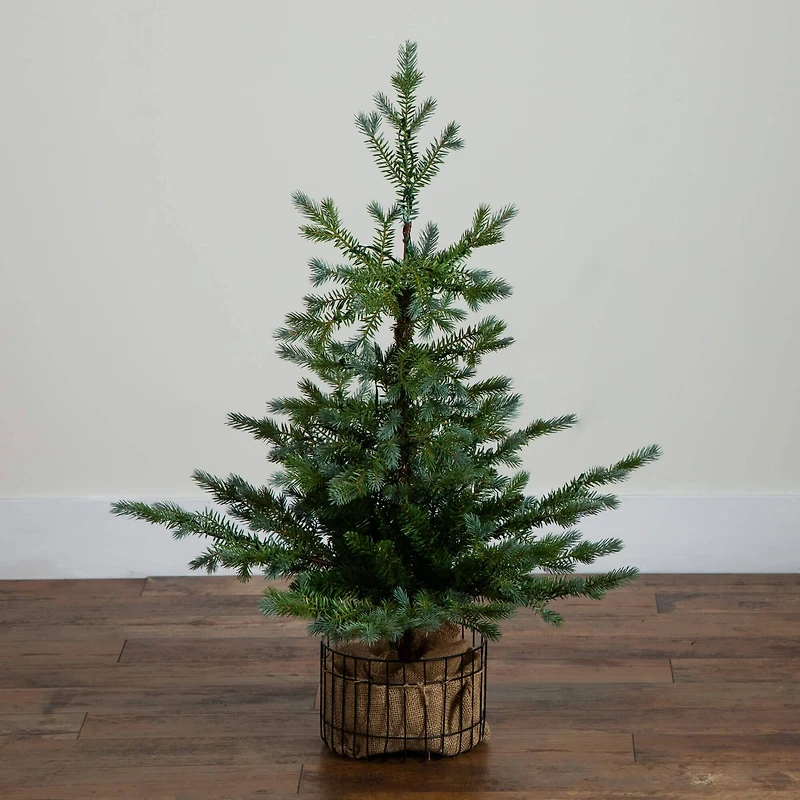3ft. Pre-Lit Artificial Christmas Tree in Jute Wire Planter with 30 Warm White LED Lights