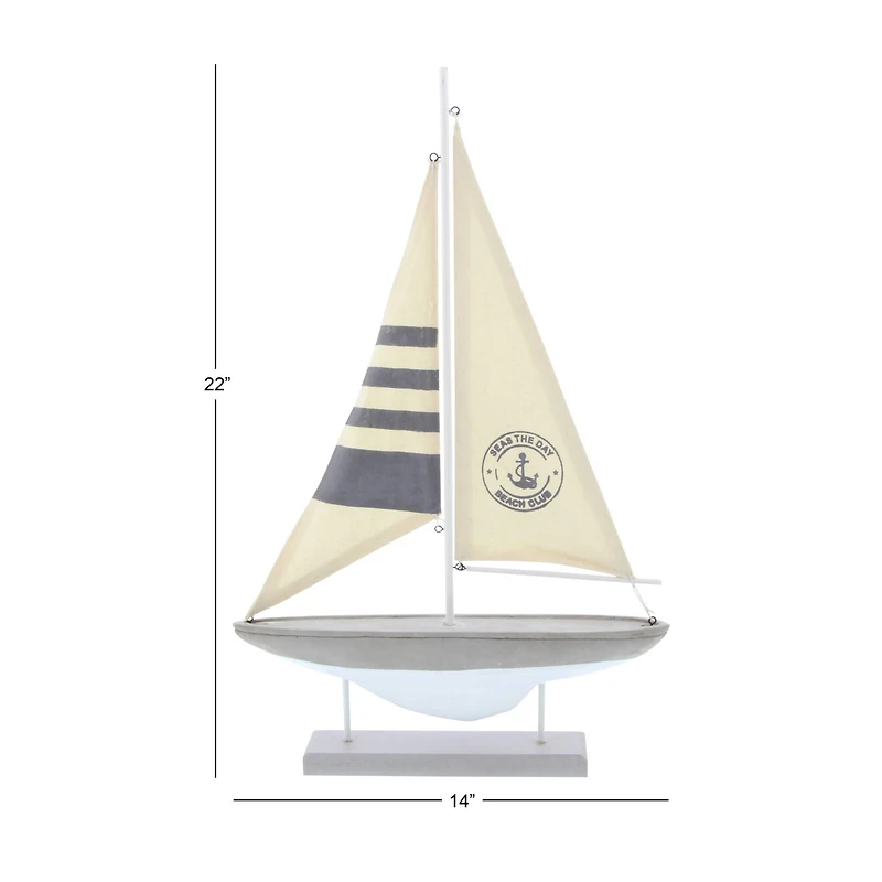 22" Gray Cement Stone Sail Boat Decorative Sculpture