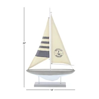 22" Gray Cement Stone Sail Boat Decorative Sculpture