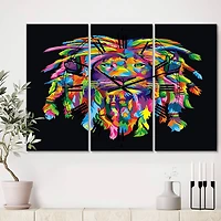 Designart Lion Rasta Oversized Modern 3 Panel Wall Clock