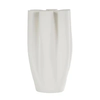 White Ceramic Abstract Ribbed Dimensional Folded Vase with Floral Shaped Rim