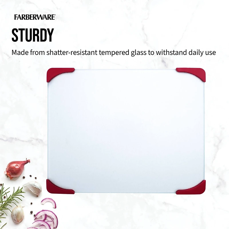 Farberware Red & White 15" Non-Slip Glass Board