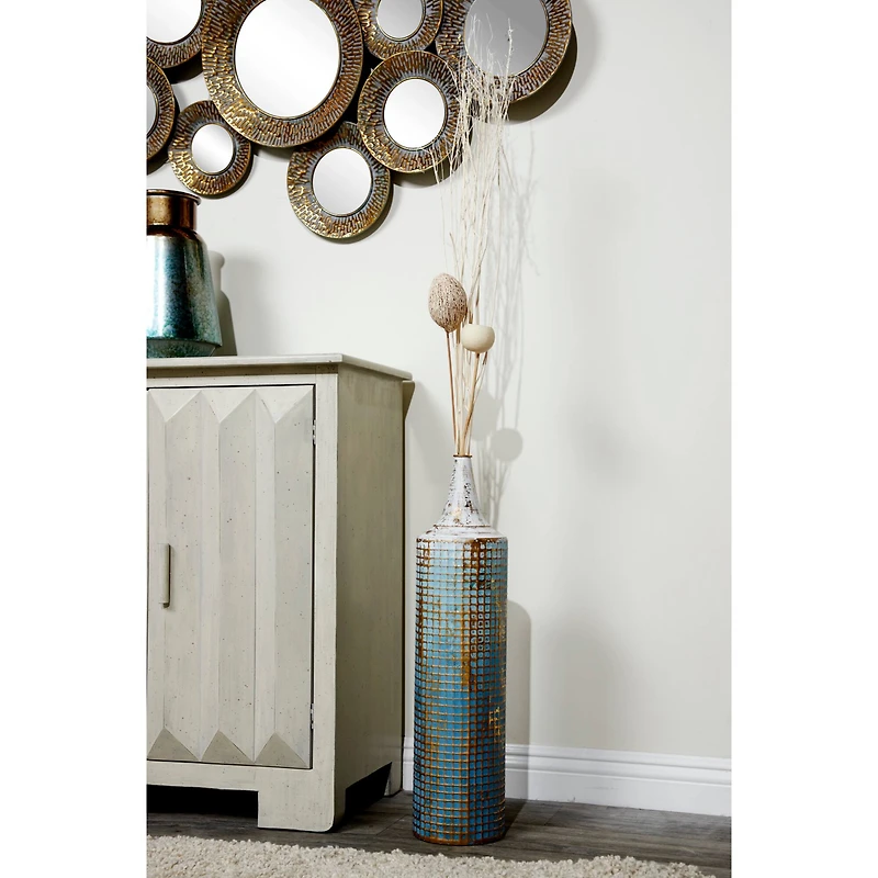 Set of 2 Turquoise Metal Rustic Vase, 25", 18"