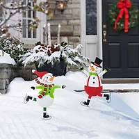 Glitzhome® 36" Metal Christmas Skiing Snowmen Yard Stake Set