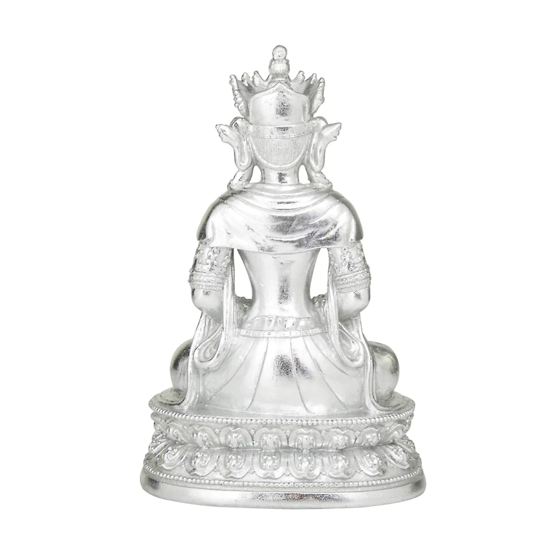 Silver Resin Bohemian Buddha Sculpture, 12" x 8" x 5"