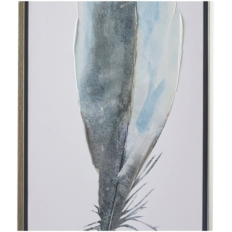 Blue Canvas Feathers Bird Framed Wall Art with Silver Frame Set of 2 16", 47"