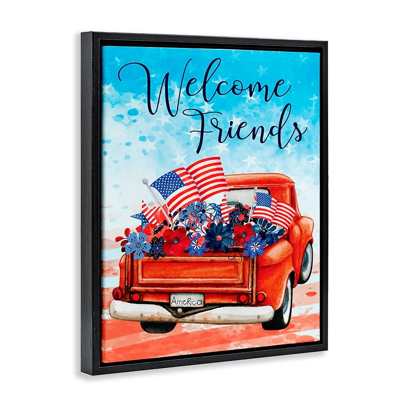 Stupell Industries Welcome Friends Americana Pickup Truck Floater Framed Art
