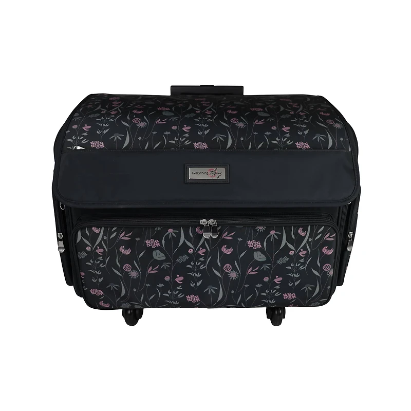 Everything Mary Pink & Gray Floral 4 Wheel Collapsible Deluxe Sewing Machine Storage Case