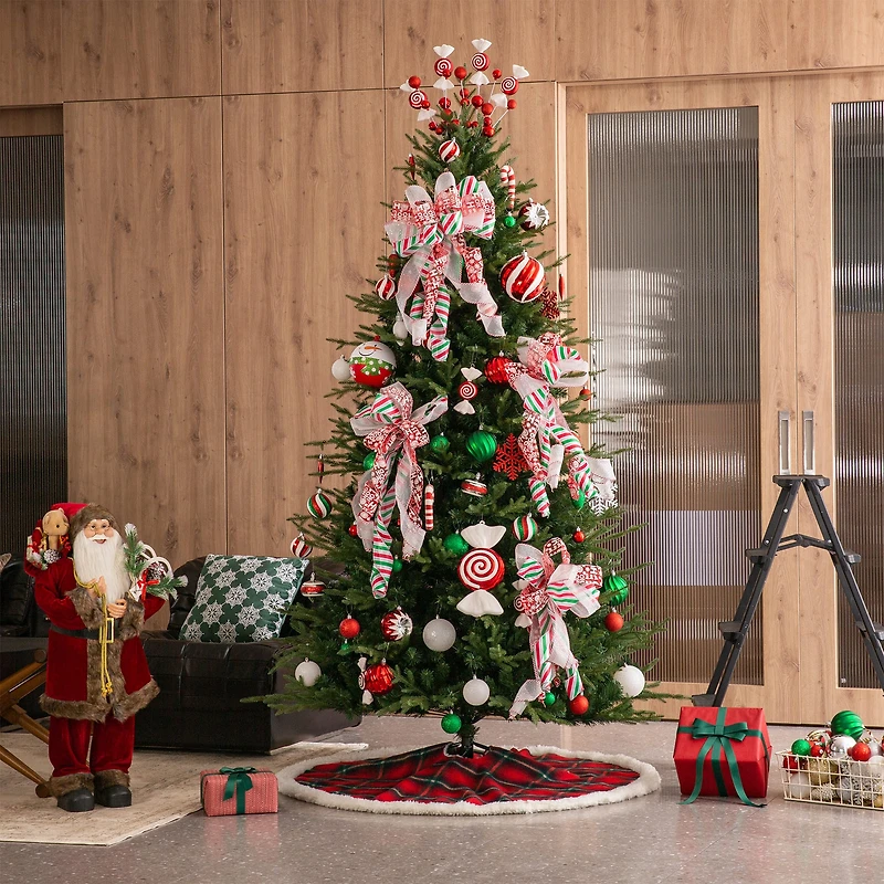 Glitzhome® 60" Red & Black Plaid Reversible Sherpa/Flannel Christmas Tree Skirt