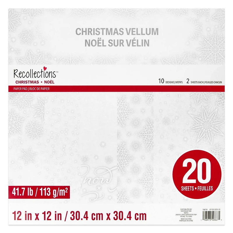 12" x 12" White Christmas Vellum Paper Pad, 20 Sheets by Recollections™