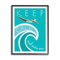 Stupell Industries Keep Calm Swim On Phrase Female Diver Blue Wave in Frame Wall Art