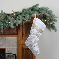 20.5" Silver & Gold Flourish Christmas Stocking with White Sequin Cuff