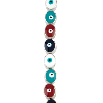Multicolor & Rhodium Evil Eye Oval Beads, 9mm by Bead Landing™