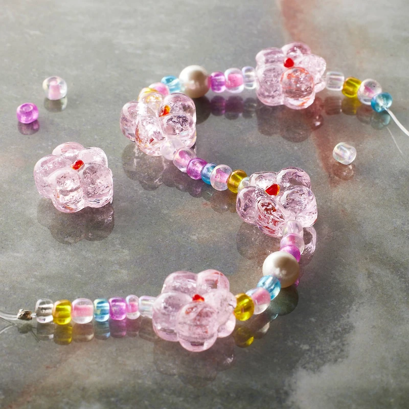 Pink Flower Lampwork Glass Bead Mix by Bead Landing™