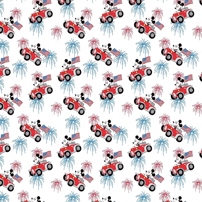 Disney® Patriotic Mickey Mouse in a Car Cotton Fabric