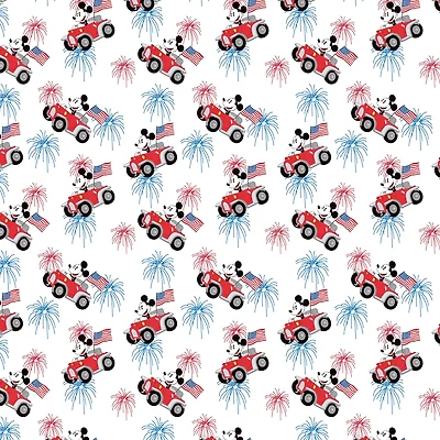 Disney® Patriotic Mickey Mouse in a Car Cotton Fabric