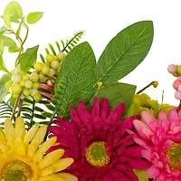 23" Pink & Yellow Chrysanthemum & Daisy Floral Spring Wreath