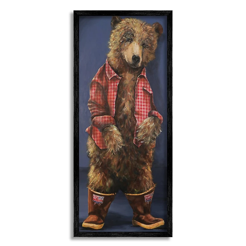 Stupell Industries Forest Brown Bear Rainboots Flannel Shirt Rustic Animal Framed Wall Art