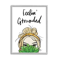 Stupell Industries Feelin' Grounded Phrase Woman With Plant in Gray Frame Wall Art