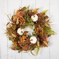 26" White Pumpkins & Leaves Fall Harvest Wreath