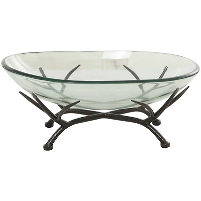 17" Kitchen Glass Serving Bowl with Black Metal Branch Stand