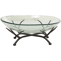 17" Kitchen Glass Serving Bowl with Black Metal Branch Stand