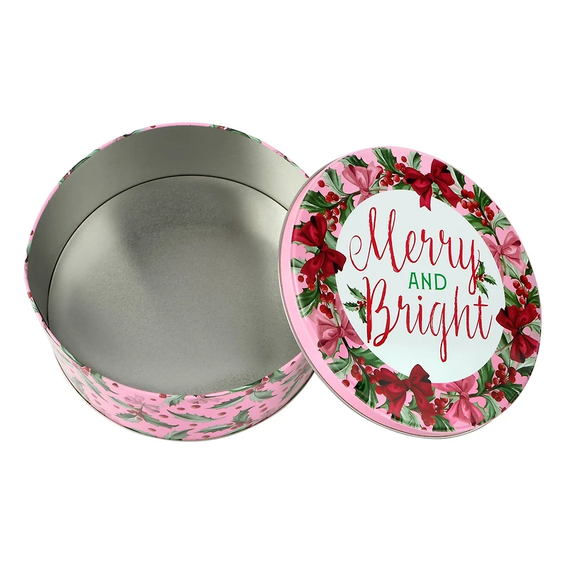Merry and Bright Round Christmas Tin by Makery™
