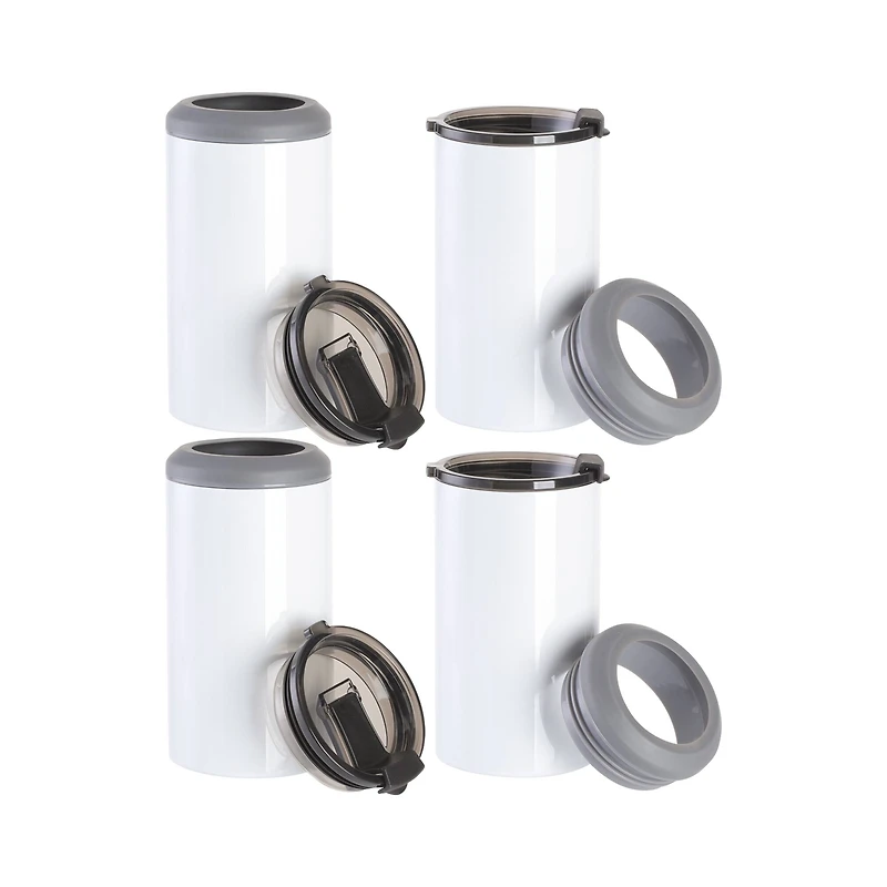 Craft Express 12oz. White Stainless Steel Four in One Can Cooler, 4ct.