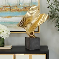 22" Gold Polystone Wave Abstract Sculpture with Black Base
