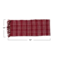 Hello Honey® 72" Red & White Plaid Hand-Woven Cotton Chindi Table Runner with Fringe