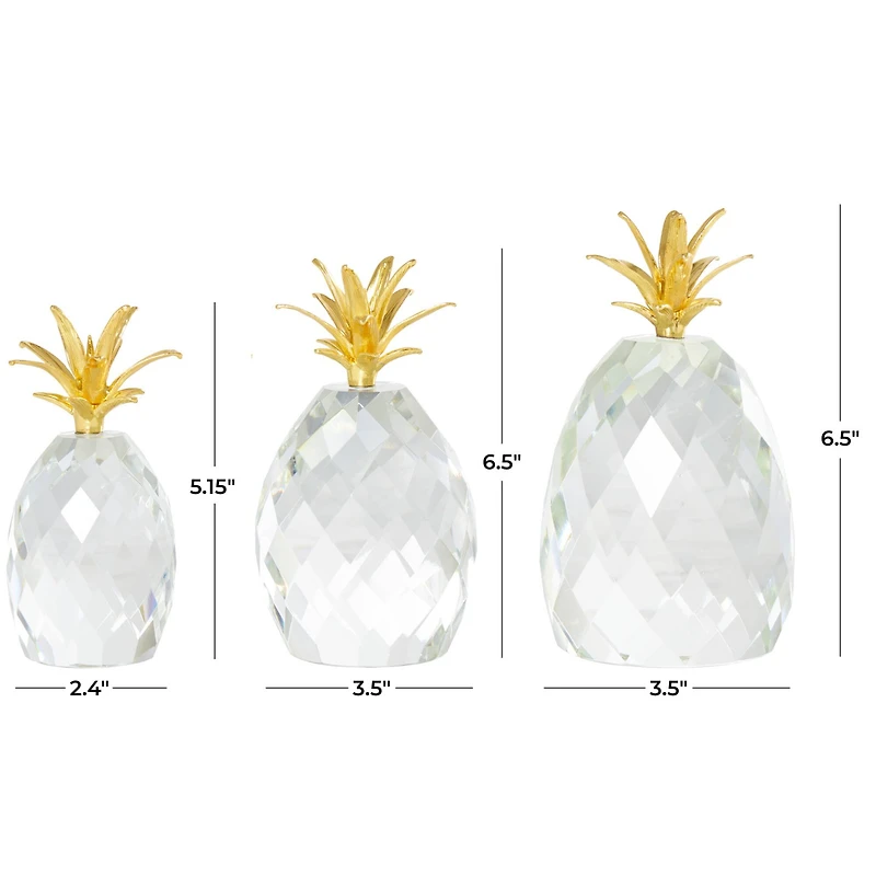 Clear & Gold Crystal Faceted Pineapple Sculpture Set
