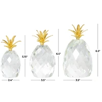 Clear & Gold Crystal Faceted Pineapple Sculpture Set