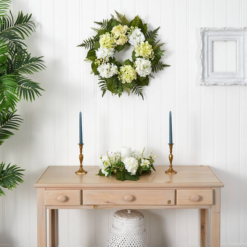 24” White Hydrangea Berry Wreath