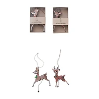 Hello Honey® 2 Pack 5.5" Brown Deer Wood & Recycled Paper Pull Ornaments