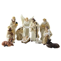 11-Piece Glittered Ivory and Cream Christmas Nativity Figure Set