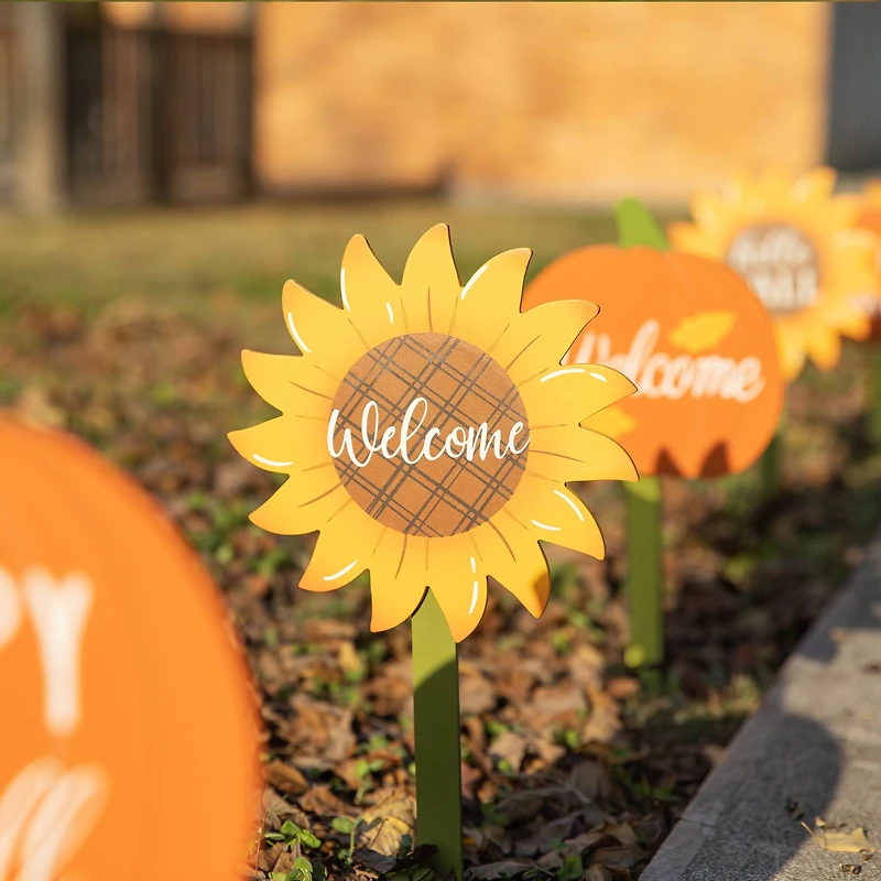 Glitzhome® 15" Fall Wooden Pumpkin & Sunflower Yard Stake, 6ct.