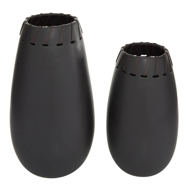 Set of 2 Black Stoneware Modern Vase, 16", 13"