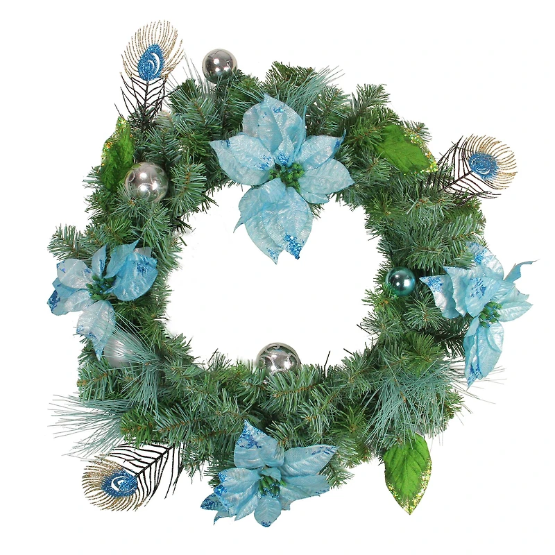 24" Ball Ornaments & Poinsettias Artificial Wreath