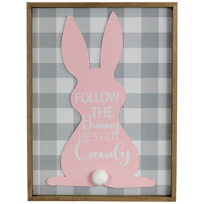 Follow the Bunny He's Got Candy Easter Bunny Framed Wall Sign