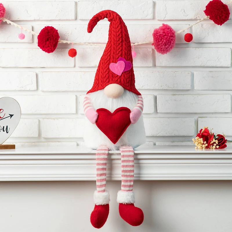 Glitzhome® 28.25" Fabric Valentine's Gnome Shelf Sitter with Dangling Legs